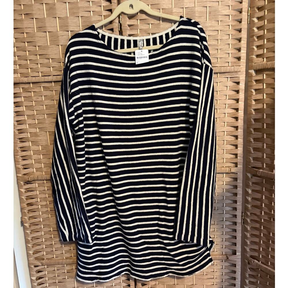 Intimately Free People "Come On Over Striped Tunic", Size LARGE Navy/Marin